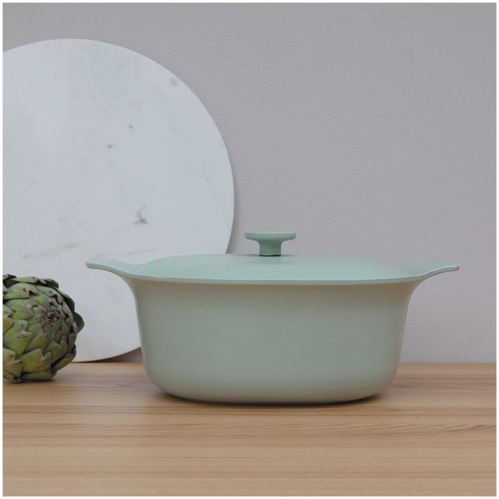 Tegame Ovale Con Coperchio Ghisa Verde 28x22cm - Ron - Foto 2