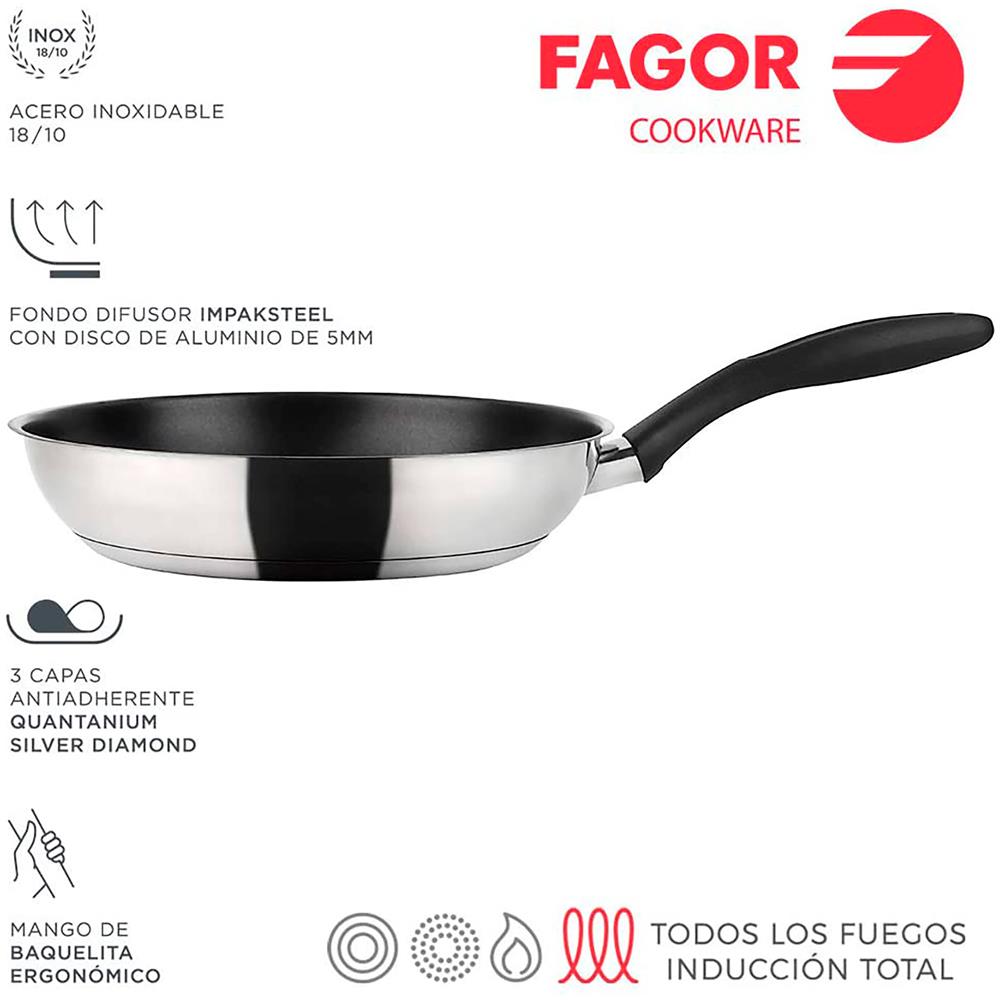 Fagor Inoxtherm Padella Induzione 24 Cm Acciaio Inox., Antiaderente Senza Pfoa Vetroceramica  Argento - Foto 5