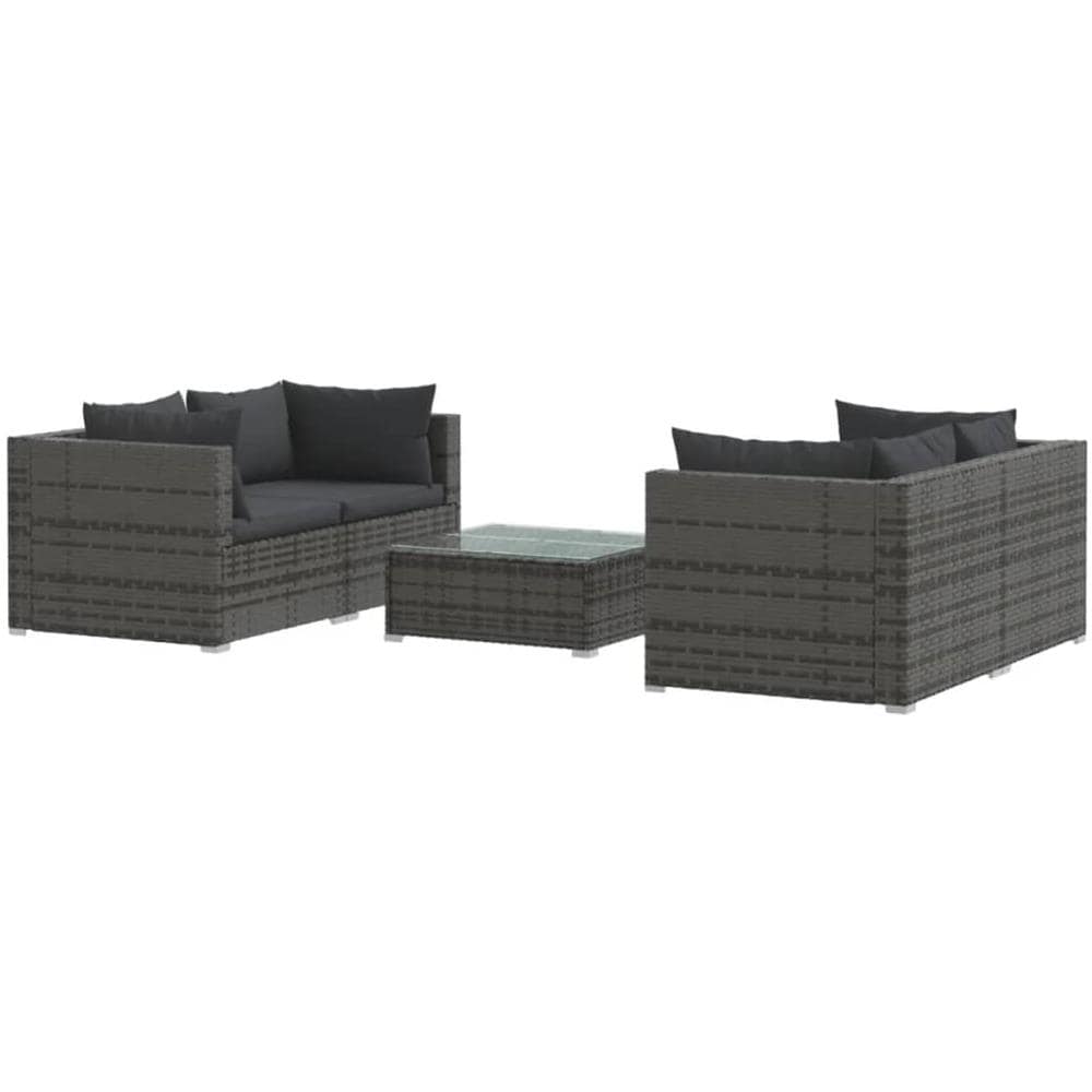 Set Divani Da Giardino 5 Pz Con Cuscini In Polyrattan Grigio - Foto 1