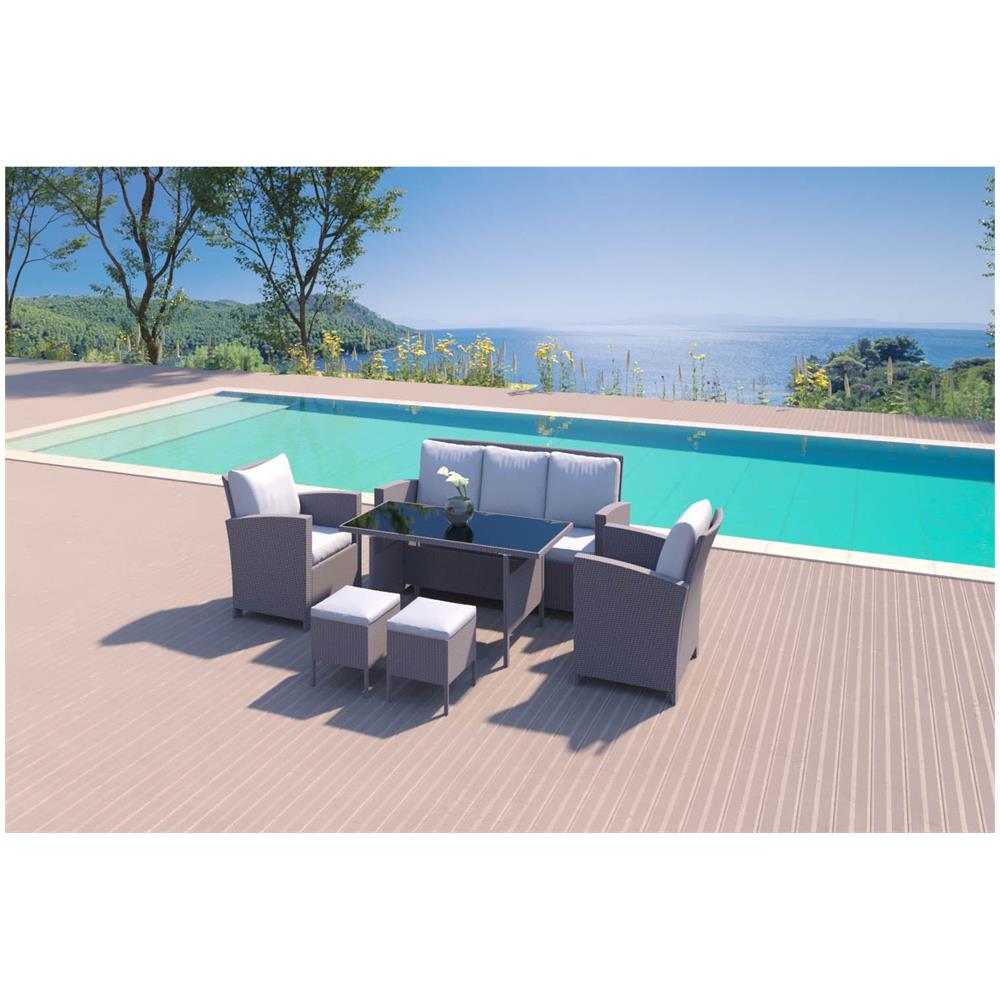 Salotto Da Giardino 7 Posti Resina Intrecciata Grigio Modena - Foto 2