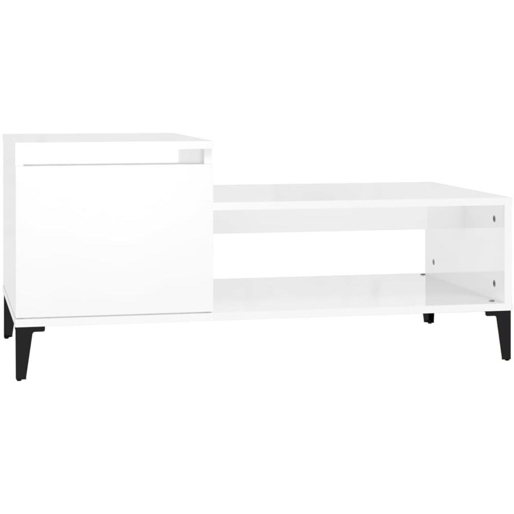 Tavolino Da Salotto Bianco Lucido 100x50x45cm Legno Multistrato - Foto 2