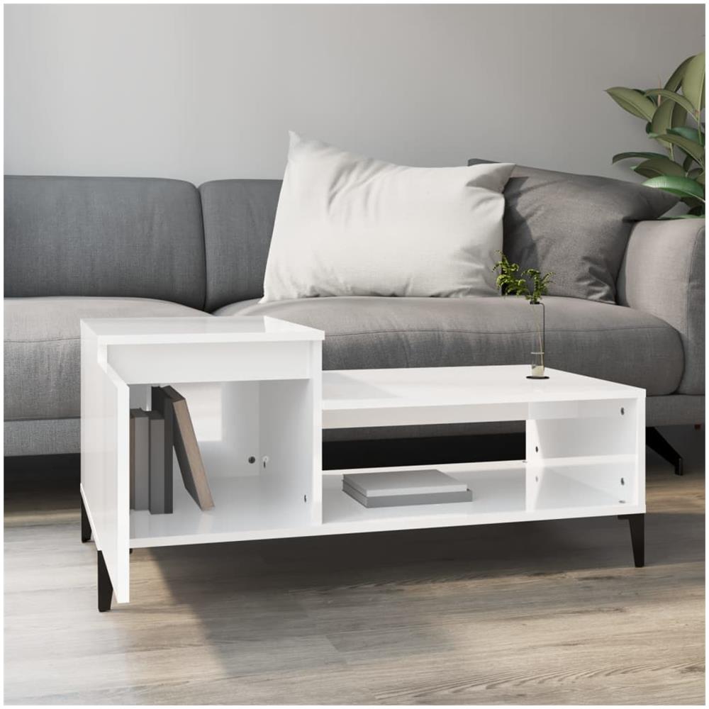Tavolino Da Salotto Bianco Lucido 100x50x45cm Legno Multistrato - Foto 3