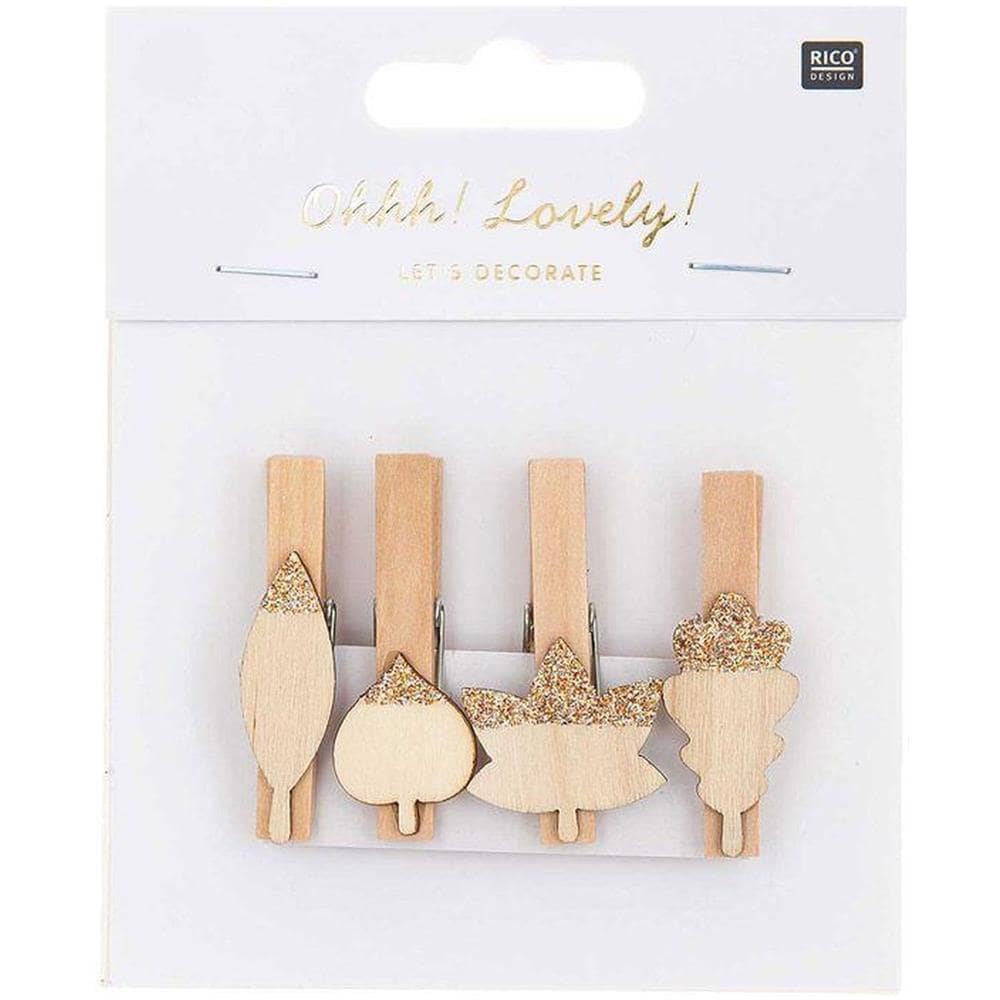 8 Fermagli In Legno Con Foglie Dorate 2,3 X 1,5 Cm - Foto 1