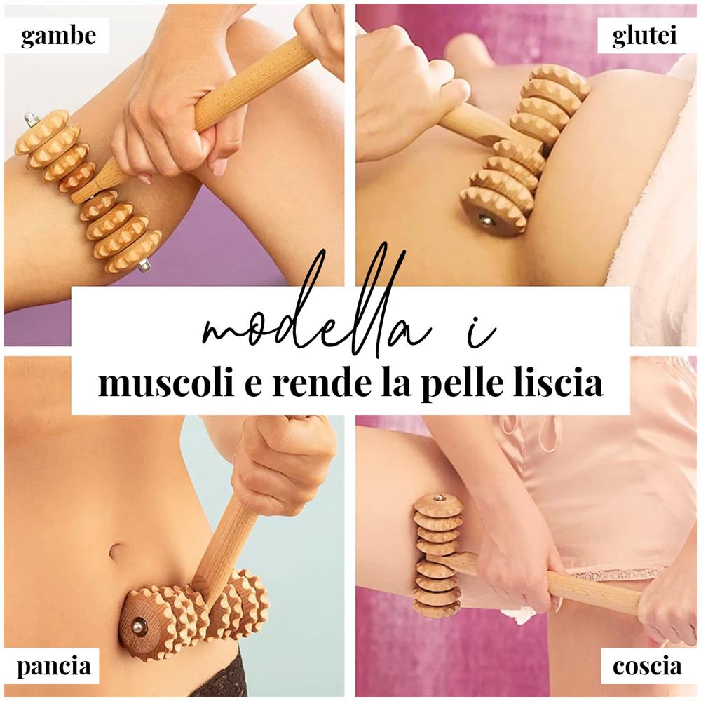 Rullo Massaggiatore A Forma Di T In Legno Per La Cellulite, Massaggiatore Linfodrenante In Maderoterapia - Foto 2