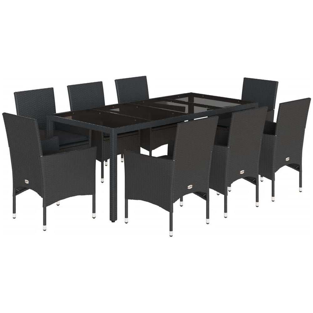 Set da Pranzo da Giardino 9 pz con Cuscini Polyrattan e Vetro - Foto 1