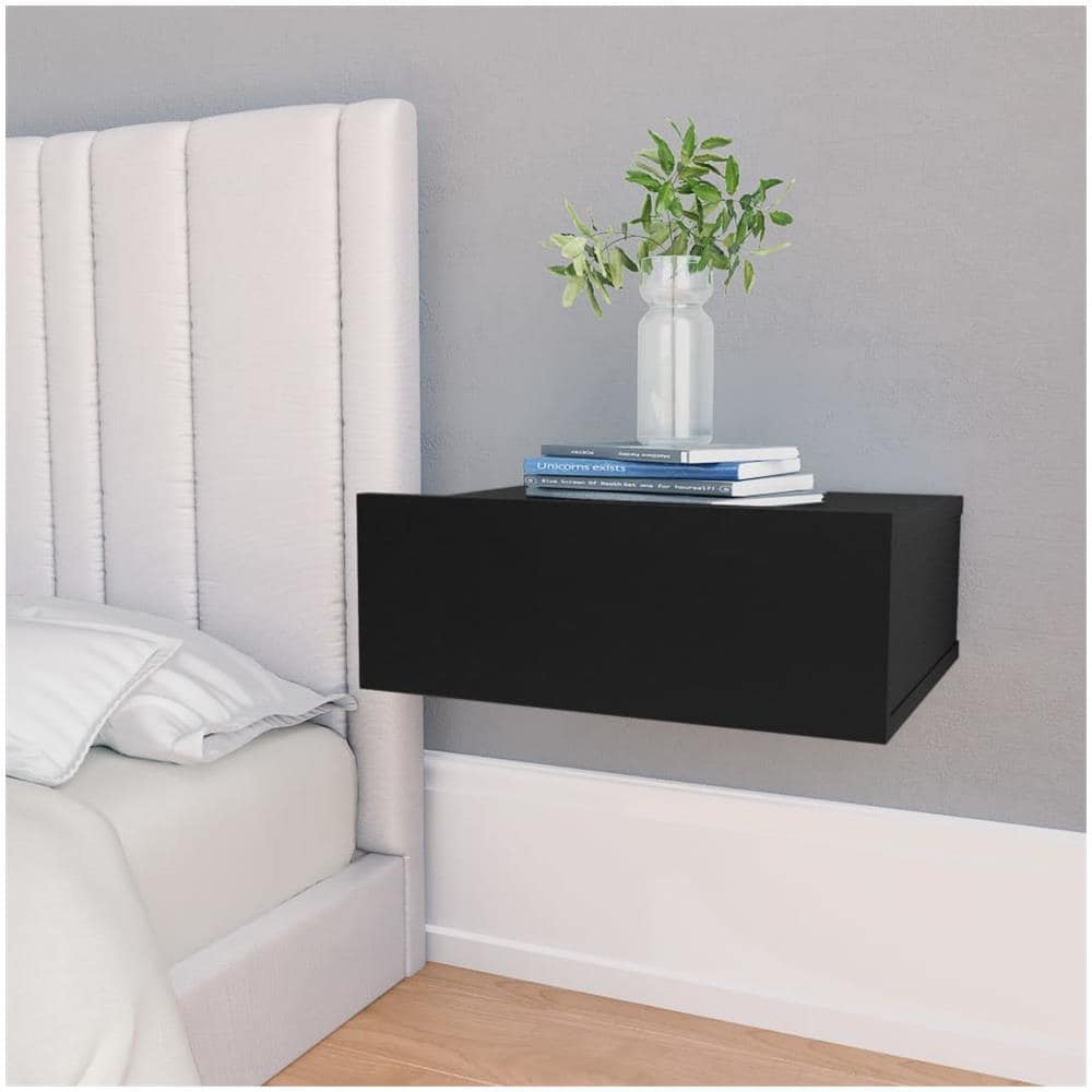 Comodino Pensile Nero 40x30x15 cm in Legno Multistrato - Foto 1