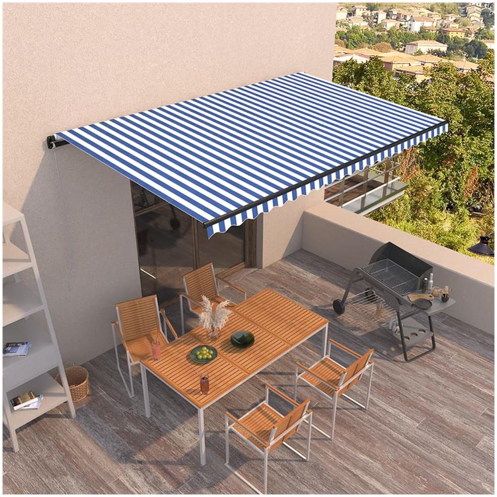 Tenda Da Sole Retrattile Manuale 500x350 Cm Blu E Bianca - Foto 1