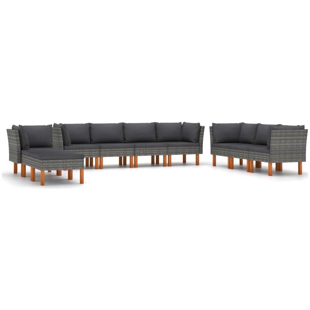 Set Divani da Giardino 10 pz con Cuscini in Polyrattan Grigio - Foto 1