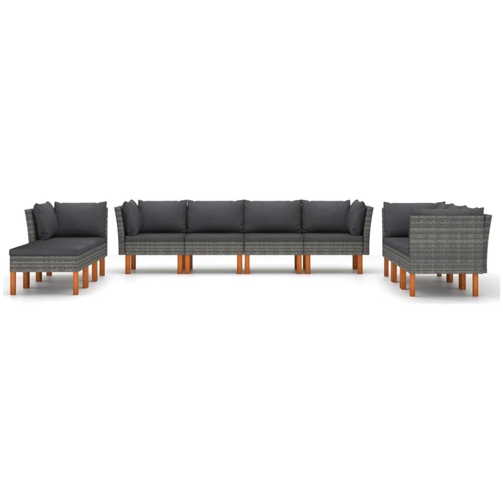 Set Divani da Giardino 10 pz con Cuscini in Polyrattan Grigio - Foto 3