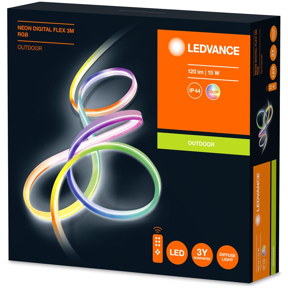 Ledvance Apparecchio A Parete E A Soffitto, Lampada Da Esterno, Neon Digital Flex / 15 W, 220…240 V, Ampiezza Fascio Luminoso: 160°, Rgb, Materiale: Silicone, Ip44 - Foto 2