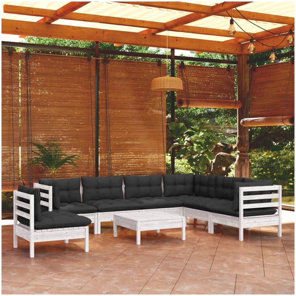 Set Divani Da Giardino 8 Pz Con Cuscini Bianchi Legno Di Pino - Foto 1