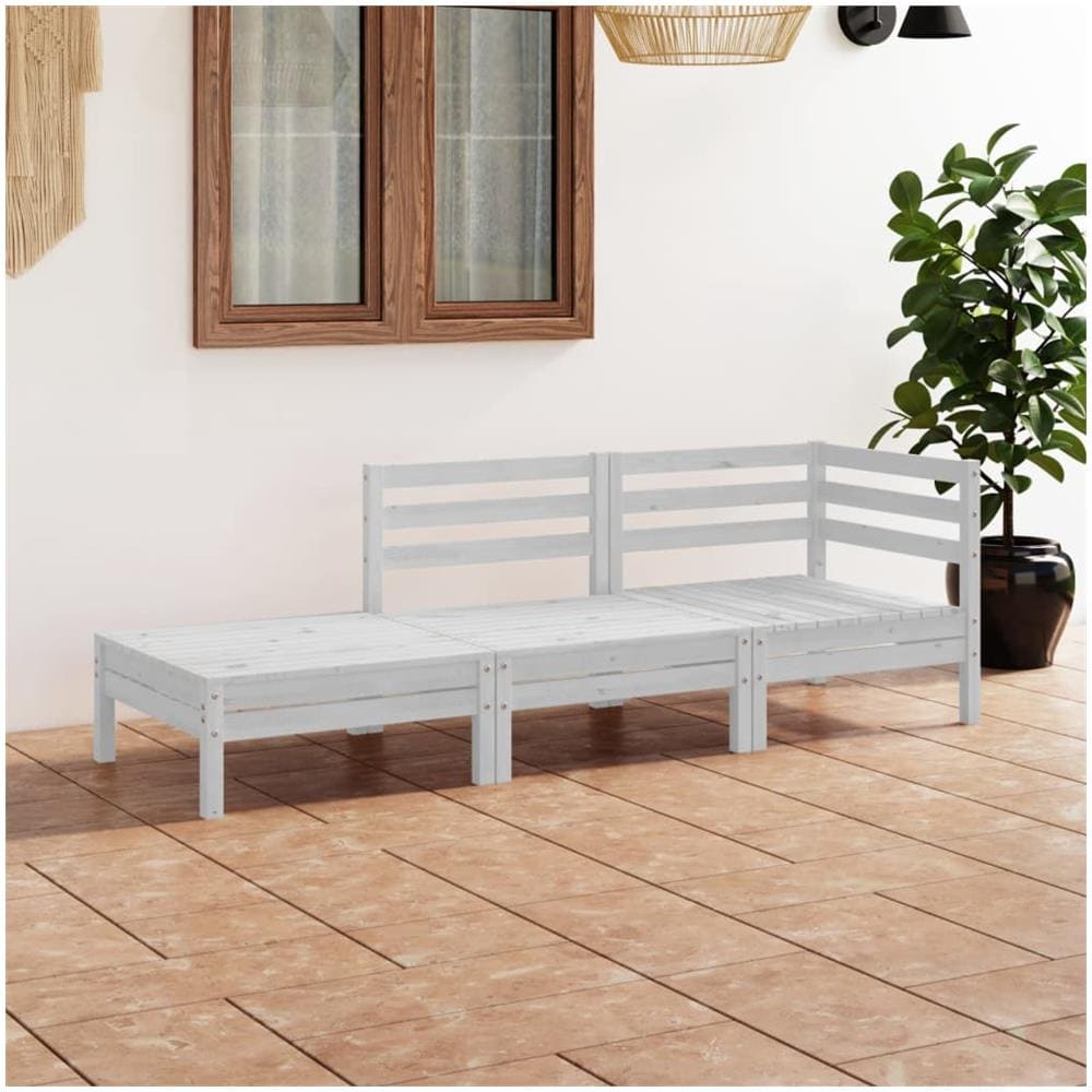 Set Divani da Giardino 3 pz Bianco in Legno Massello di Pino - Foto 1