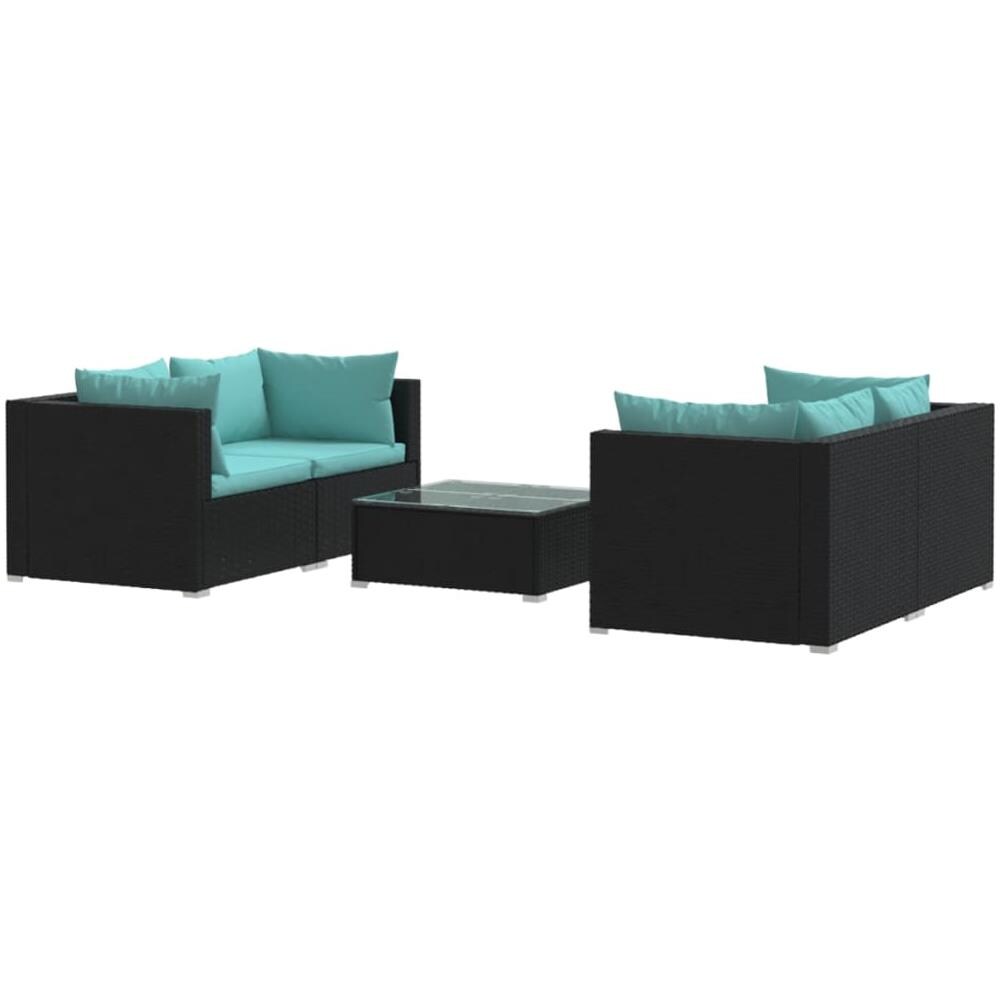 Set Divani Da Giardino 5 Pz Con Cuscini In Polyrattan Nero - Foto 1