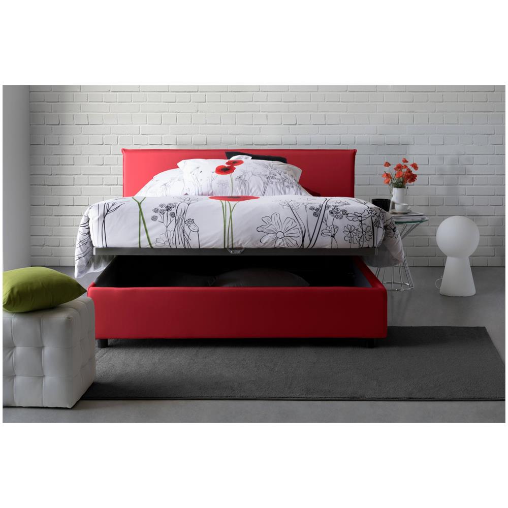 Letto Singolo Brunella, Letto Contenitore Con Rivestimento In Tessuto, 100% Made In Italy, Apertura Frontale, Con Materasso Cm 80x190 Incluso, Rosso - Foto 2