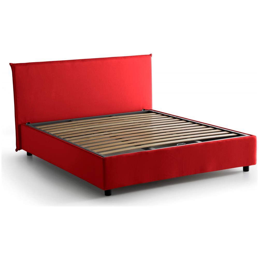 Letto Singolo Brunella, Letto Contenitore Con Rivestimento In Tessuto, 100% Made In Italy, Apertura Frontale, Con Materasso Cm 80x190 Incluso, Rosso - Foto 4