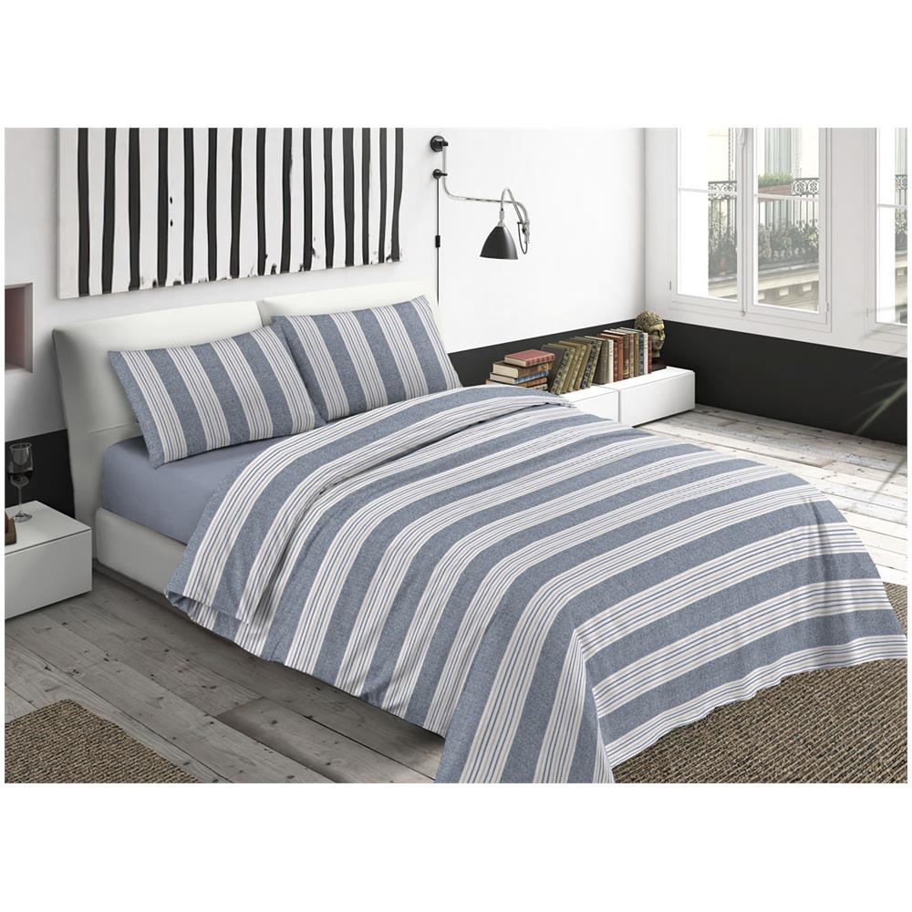 Sacco Copripiumino Piumone Letto In 100% Cotone Made Italy Vari Disegni Rp Piazza 1-2 Righine Blu - Foto 1