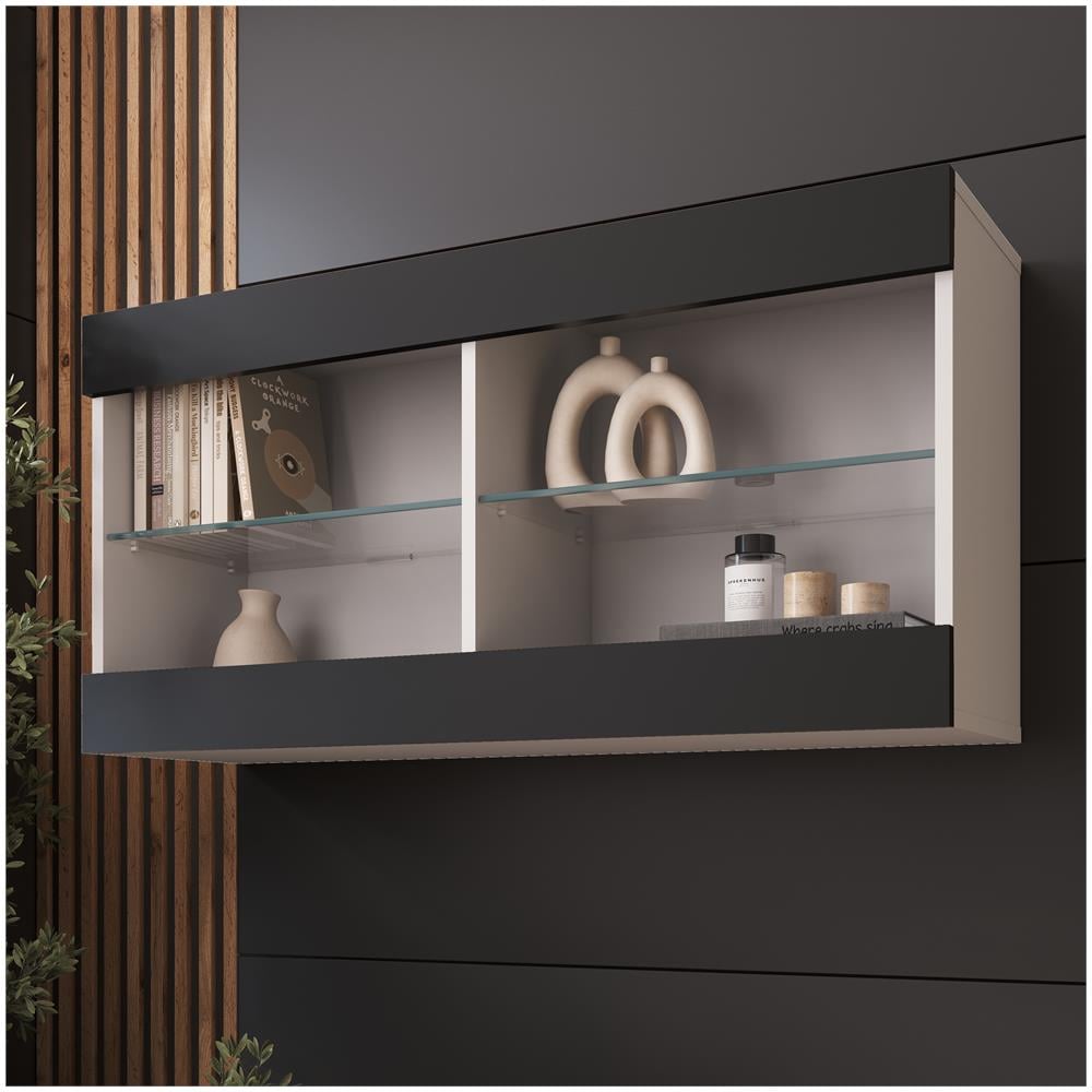 Komodee Tivoli Horizontal 100 Vetrina Sospesa, Bianco/nero, Senza Led, Larghezza 100 Cm X Altezza 50 Cm X Profondità 29 Cm, Per Soggiorno, Sala Da Pranzo - Foto 1