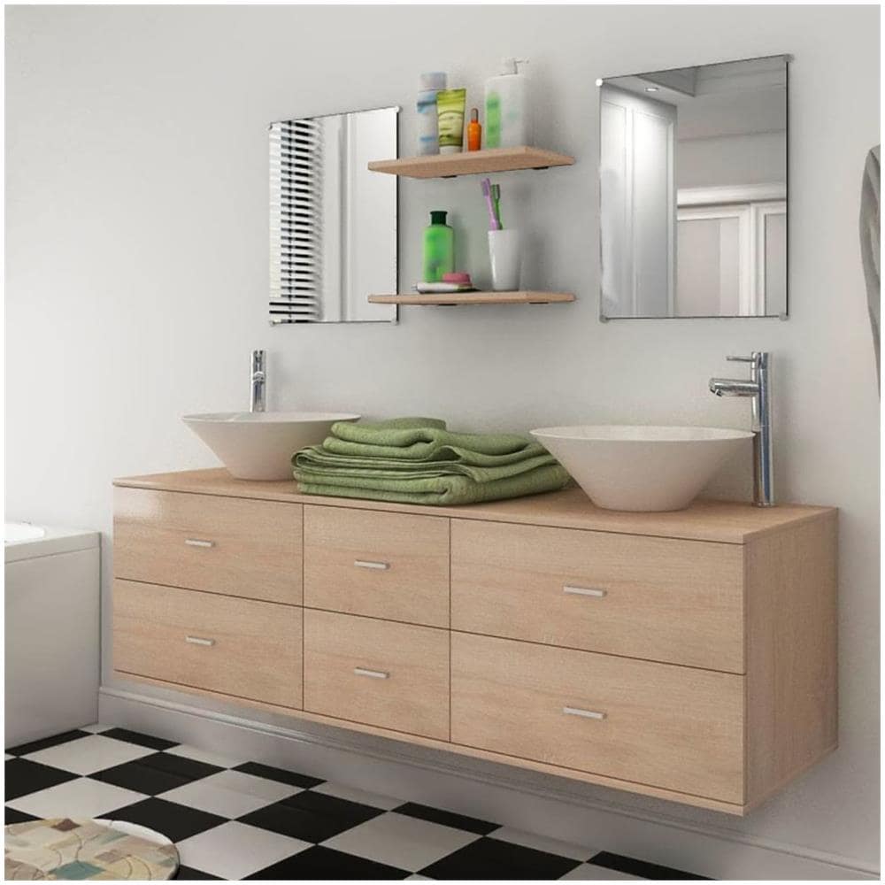 Set Mobili da Bagno 9 pz con Lavabo e Rubinetto Beige - Foto 2