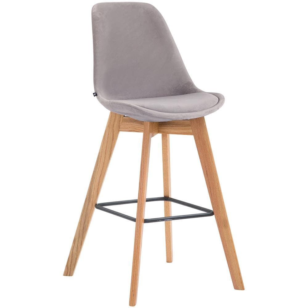 Sgabello Alto Scandinavo Metz in Velluto I Sgabello da Bancone 4 Gambe con Poggiapiedi I Sedia Bar con Schienale H76CM Grigio Natura - Foto 1