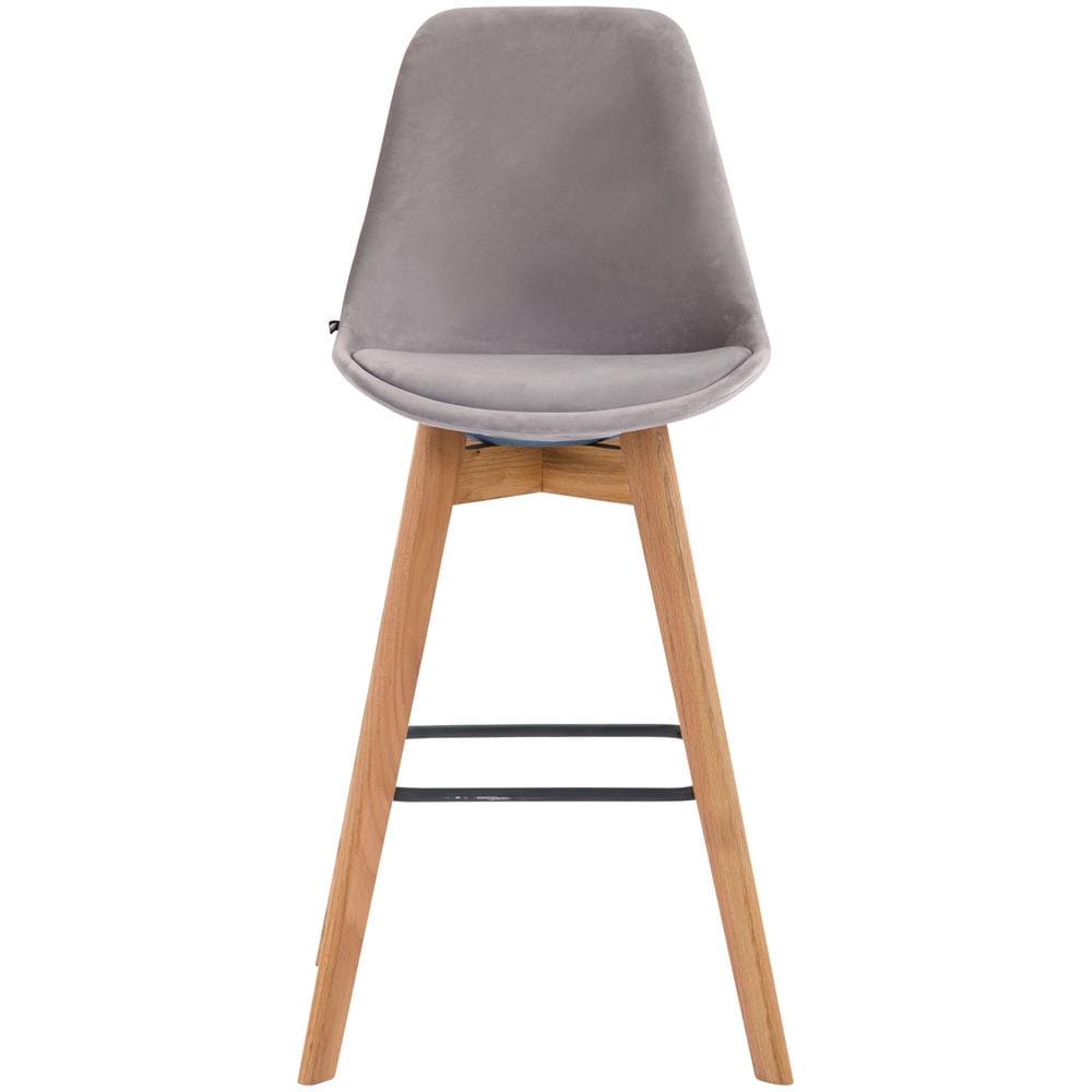 Sgabello Alto Scandinavo Metz in Velluto I Sgabello da Bancone 4 Gambe con Poggiapiedi I Sedia Bar con Schienale H76CM Grigio Natura - Foto 2