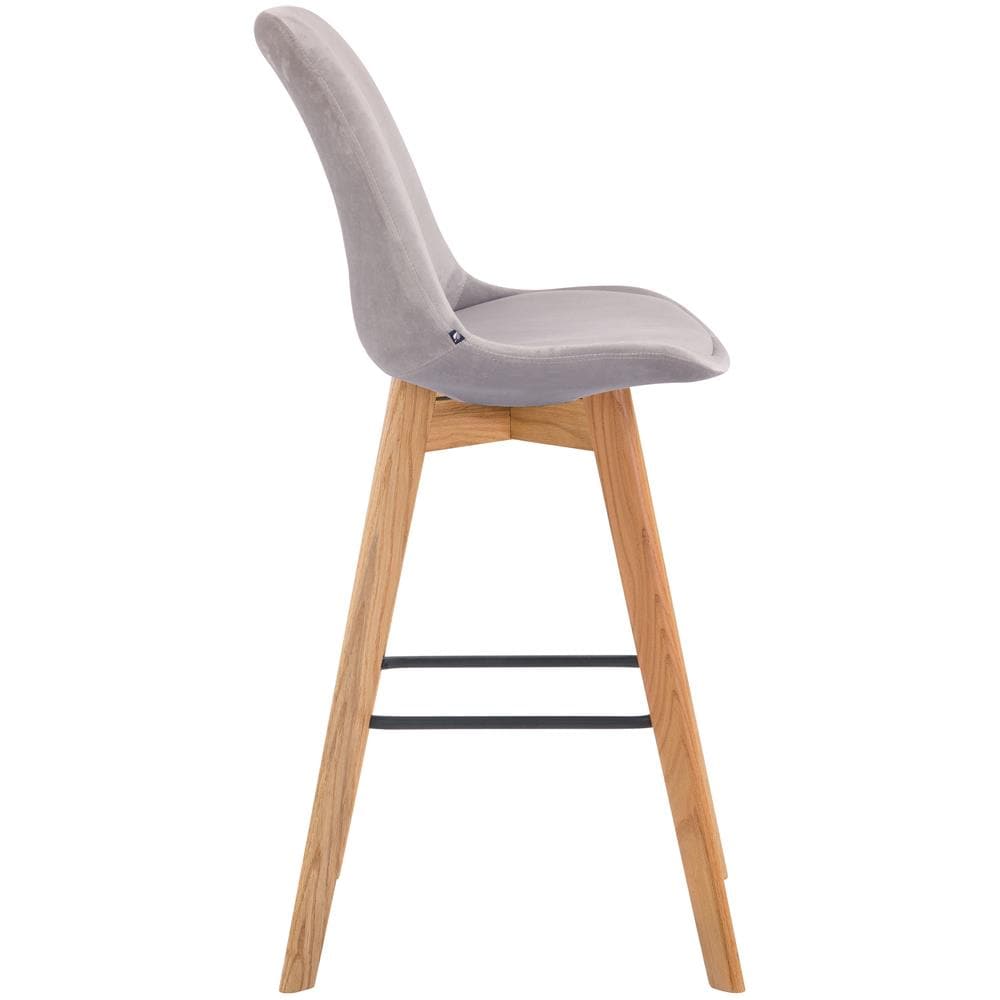 Sgabello Alto Scandinavo Metz in Velluto I Sgabello da Bancone 4 Gambe con Poggiapiedi I Sedia Bar con Schienale H76CM Grigio Natura - Foto 3