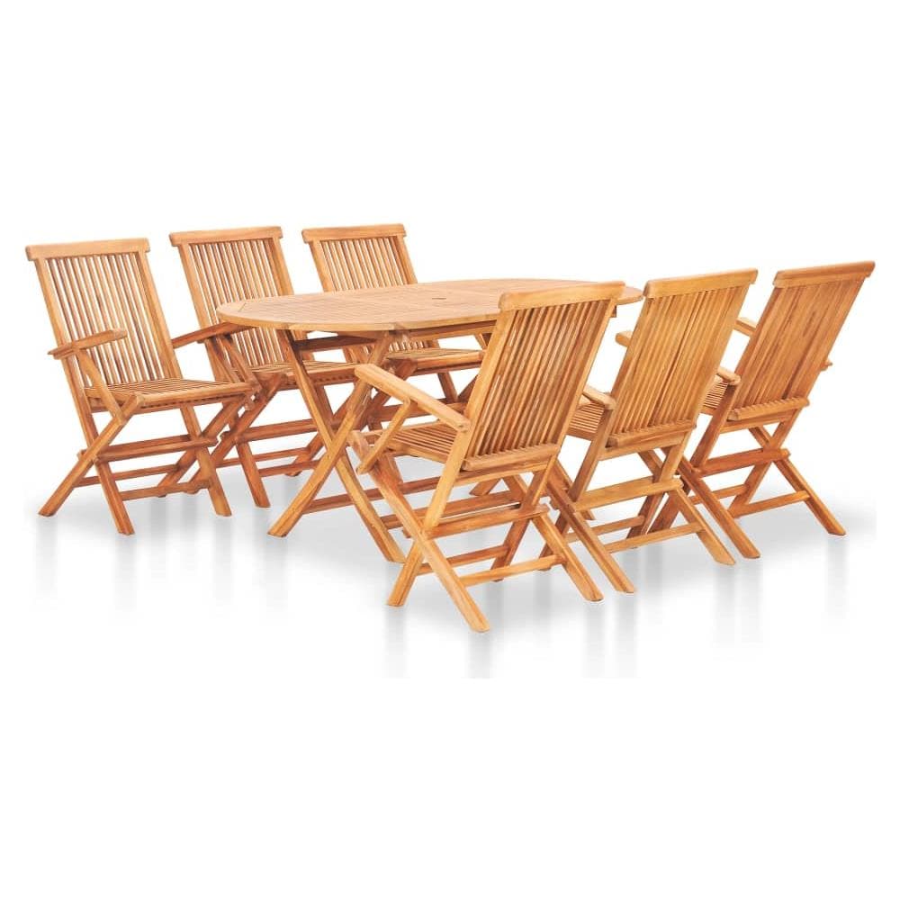 Set Da Pranzo Da Giardino 7 Pz Pieghevole In Massello Di Teak - Foto 1