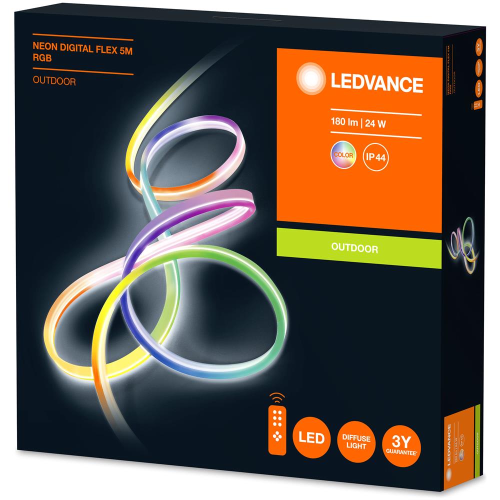 Ledvance Apparecchio A Parete E A Soffitto, Lampada Da Esterno, Neon Digital Flex / 23 W, 220…240 V, Ampiezza Fascio Luminoso: 160°, Rgb, Materiale: Silicone, Ip44 - Foto 1