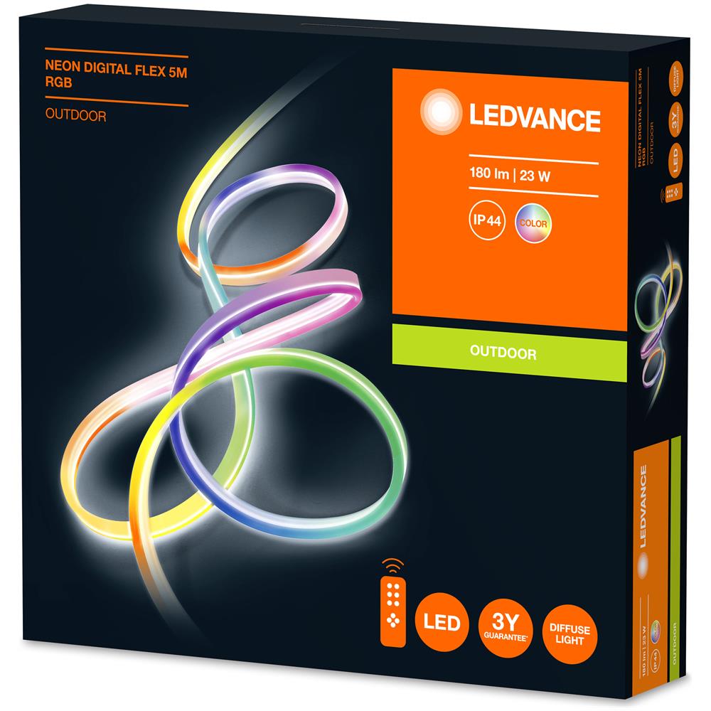 Ledvance Apparecchio A Parete E A Soffitto, Lampada Da Esterno, Neon Digital Flex / 23 W, 220…240 V, Ampiezza Fascio Luminoso: 160°, Rgb, Materiale: Silicone, Ip44 - Foto 2