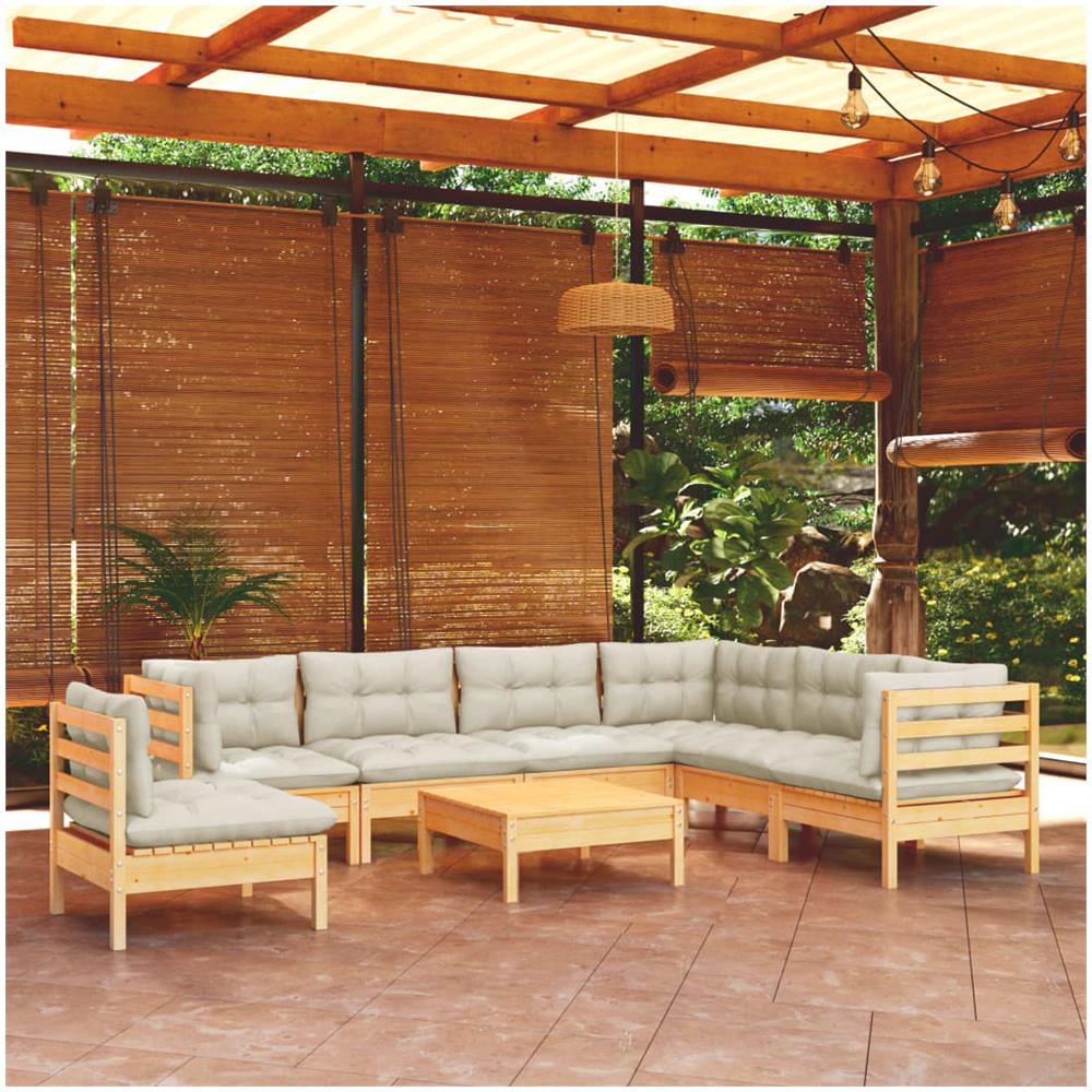 Set Divani Da Giardino 8 Pz Con Cuscini Crema In Massello Di Pino - Foto 1
