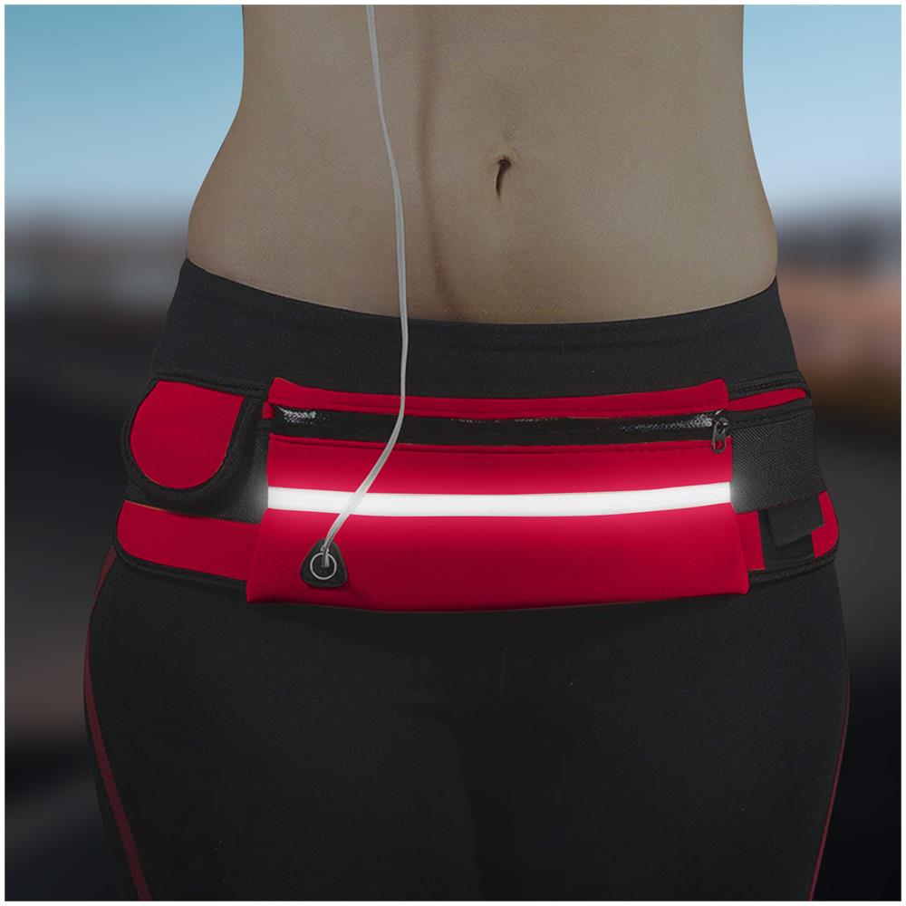 Marsupio Sportivo Cintura Regolabile Chiusura Fibbia Bande Riflettenti Rosa - Foto 2