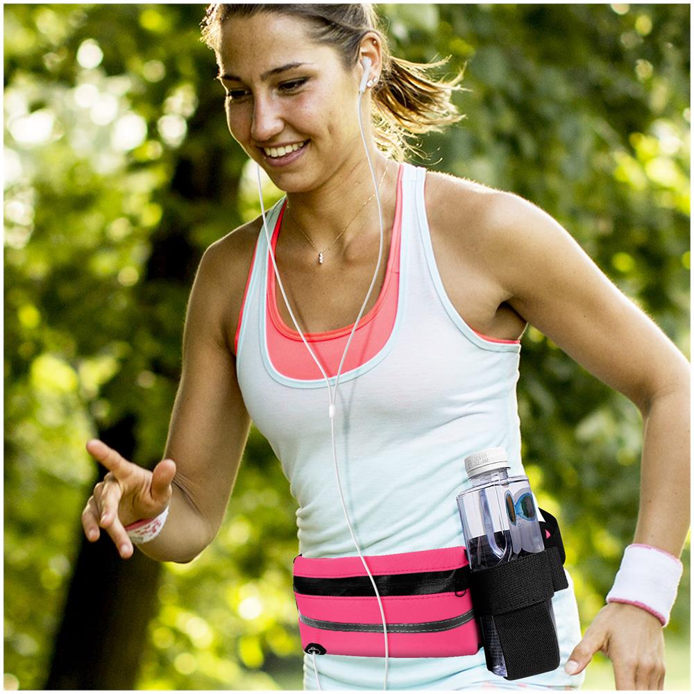 Marsupio Sportivo Cintura Regolabile Chiusura Fibbia Bande Riflettenti Rosa - Foto 5