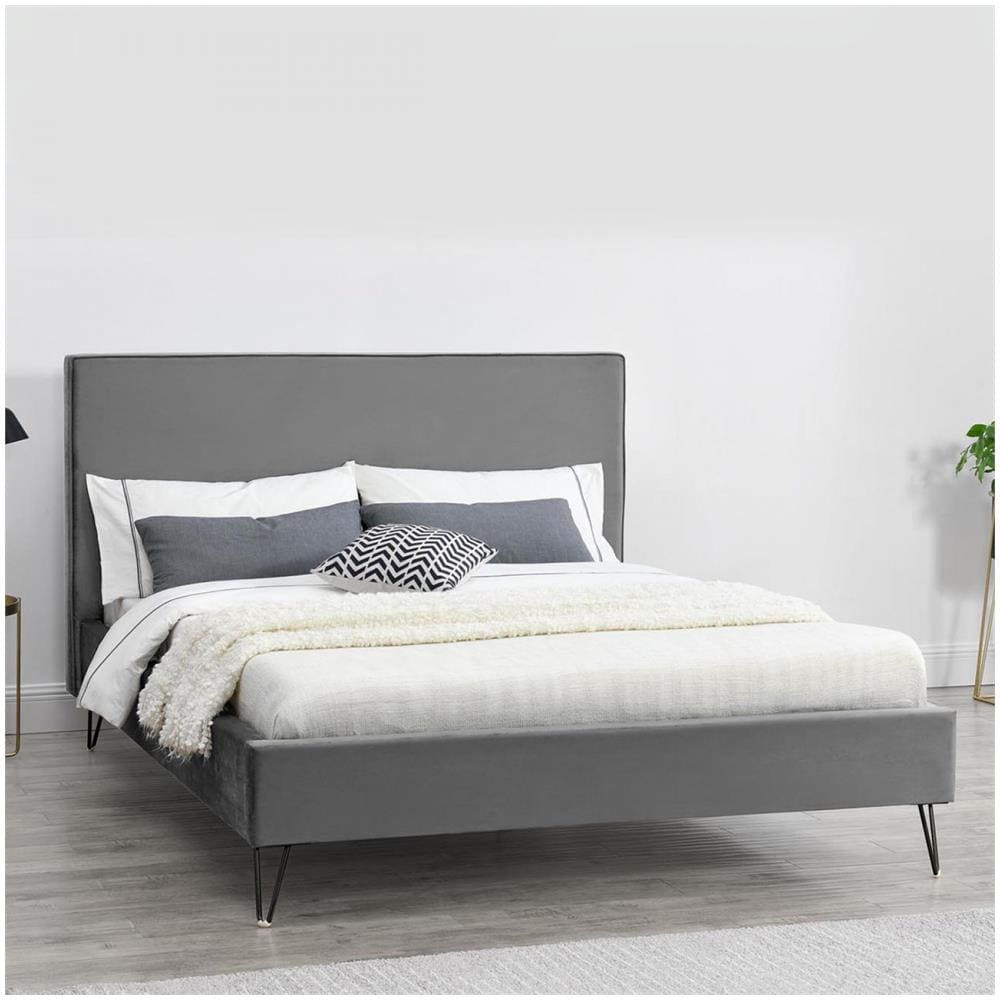 Riverside Struttura Letto In Velluto Grigio E Piedi Neri 140x190 Cm - Foto 1