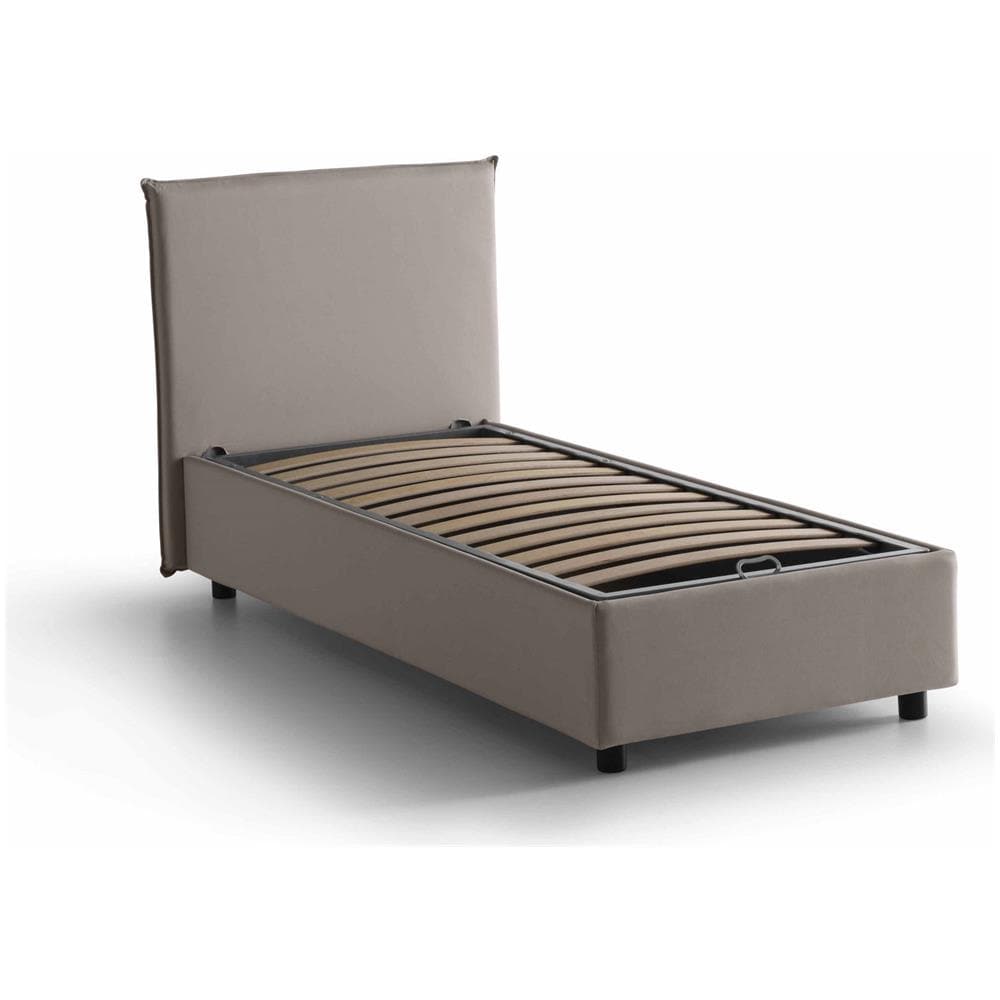 Letto Singolo Bruna, Letto Contenitore Con Rivestimento In Tessuto, 100% Made In Italy, Apertura Frontale, Adatto Per Materasso Cm 80x190, Tortora - Foto 4