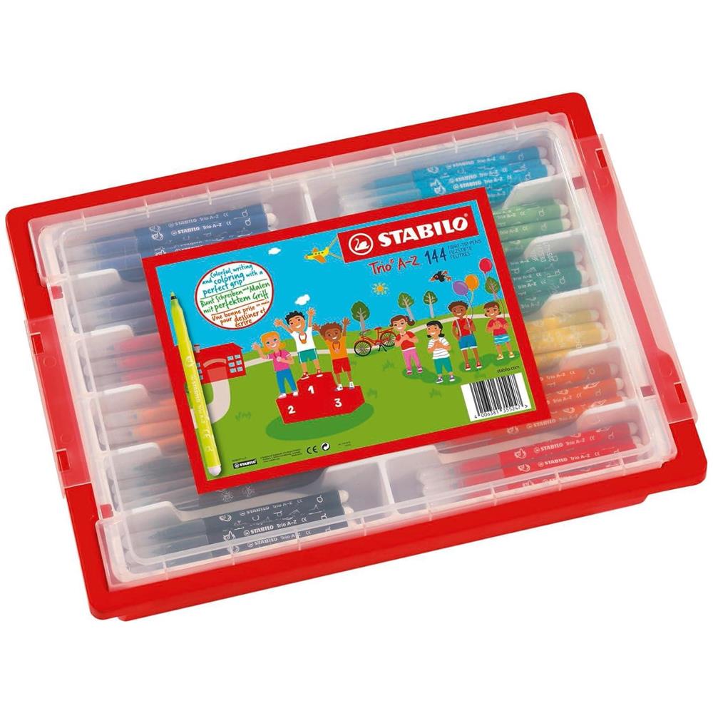 Trio A-Z - Pennarello a Punta Fine e Impugnatura Triangolare - School Box da 144 - 12 Colori Assortiti - Foto 1