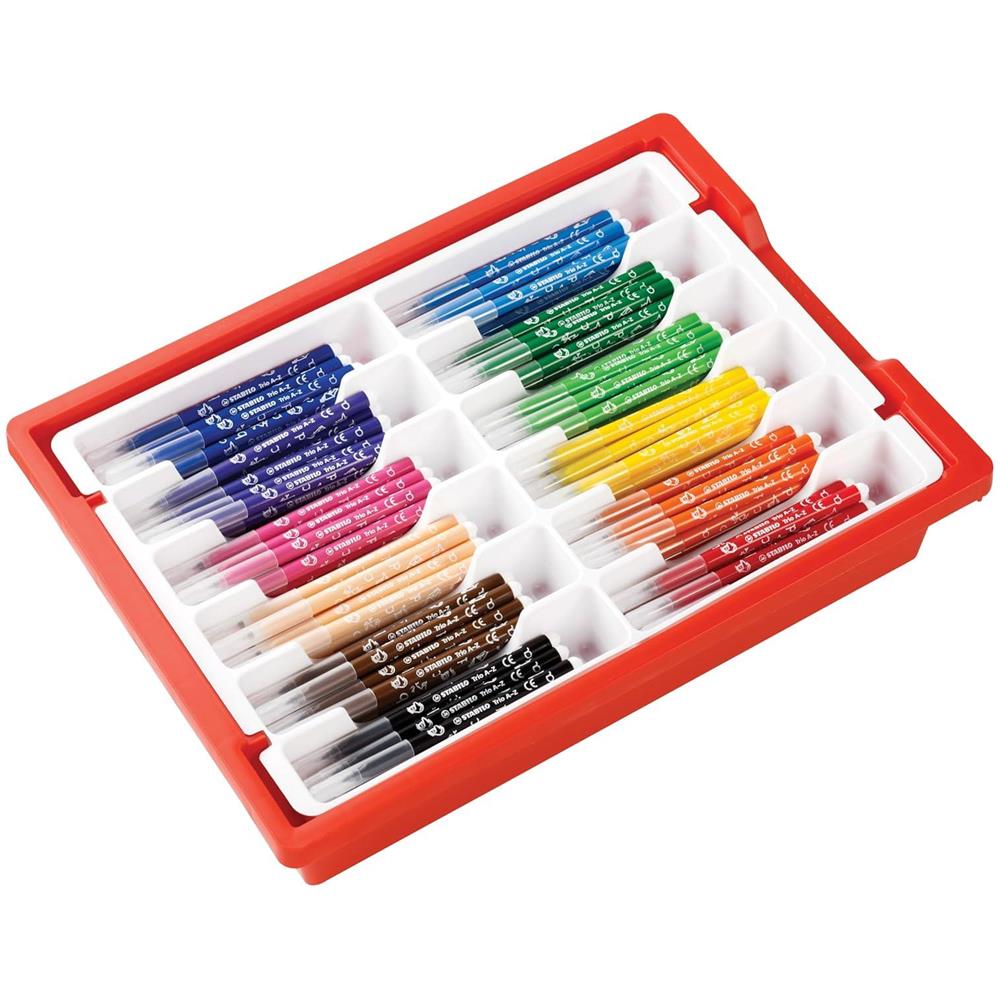 Trio A-Z - Pennarello a Punta Fine e Impugnatura Triangolare - School Box da 144 - 12 Colori Assortiti - Foto 2