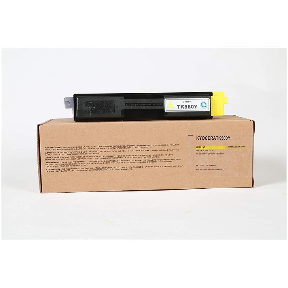 TONER COMPATIBILE - Kyocera Tk-580y Giallo 1t02ktanl0 Per Fs-c5150dn, Ecosys P6021cdn Fornito Di Intelligent Chip Capacità 2800 Copie Made In Italy - Foto 1