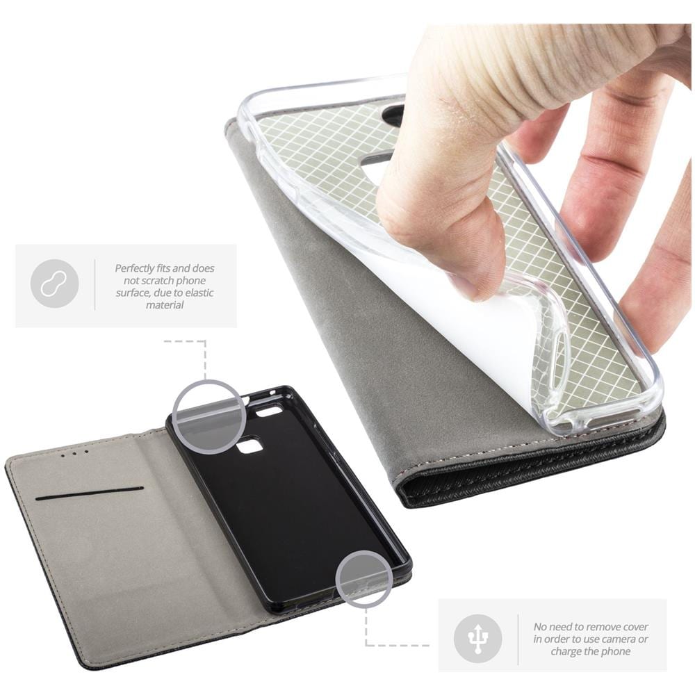 Cover Per Huawei P9 Lite, Nero - Custodia A Libro Flip Smart Magnetica Con Appoggio E Porta Carte - Foto 8