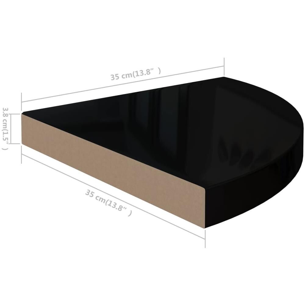 Scaffale Angolare A Parete Nero Lucido 35x35x3,8 Cm In Mdf - Foto 2