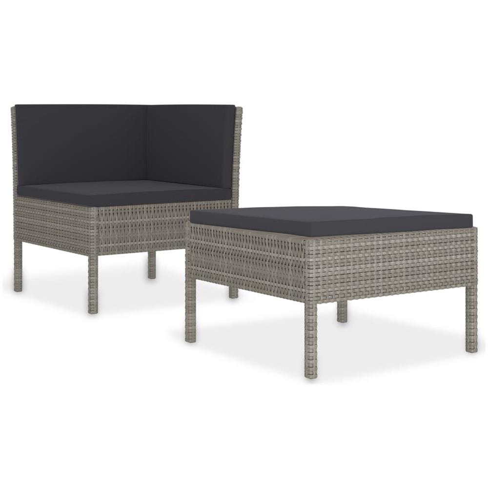 Set Divani da Giardino 2 pz con Cuscini in Polyrattan Grigio - Foto 1