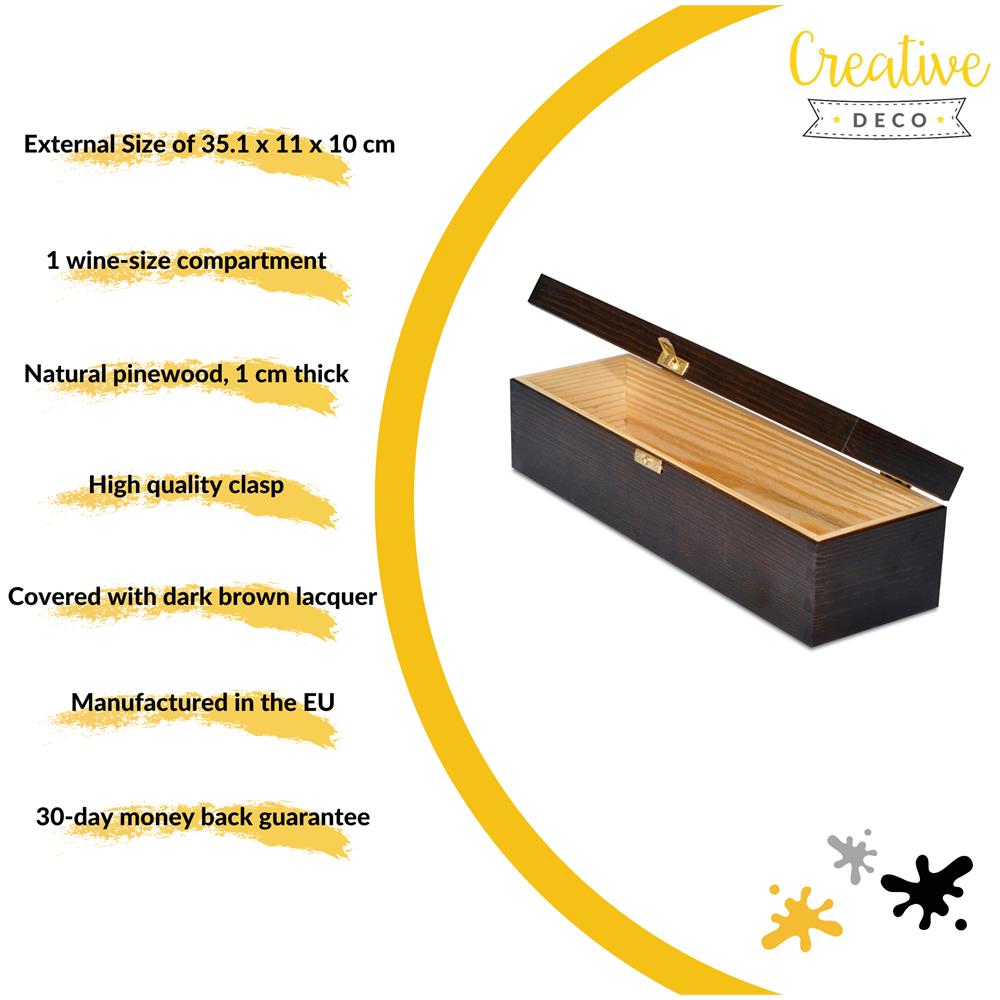 Marrone Scatola Legno Vino | 1 Bottiglia | 35,1 X 11 X 10 Cm | Coperchio E Serratura | Cassetta Confezione Perfetta Per Regalo Decoupage Stoccaggio Decorazione Artigianato - Foto 5