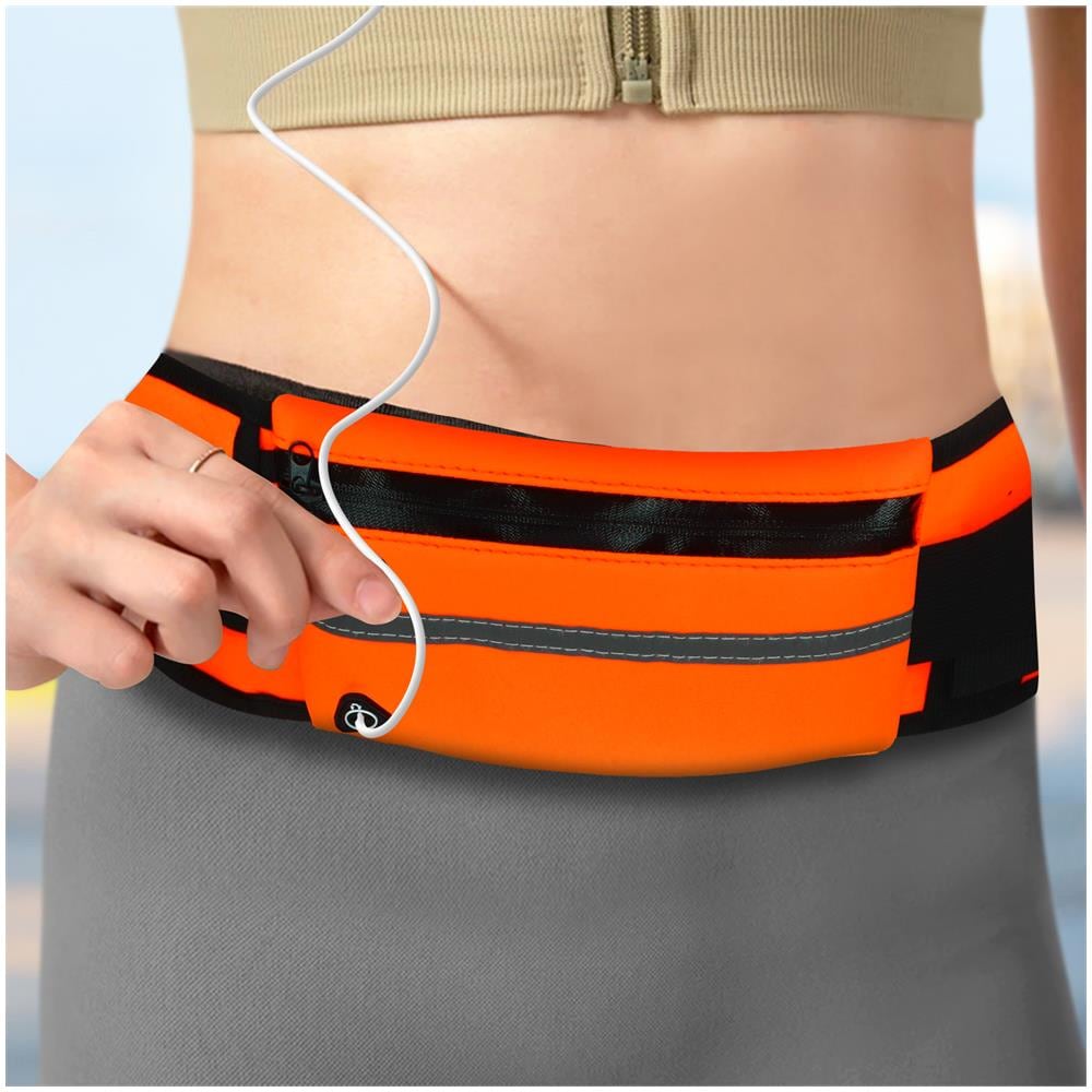 Marsupio Sportivo Cintura Regolabile Chiusura Fibbia Bande Riflettenti Arancione - Foto 5