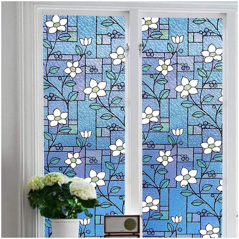 Adesivo Statico Con Pellicola Decorativa Per Vetri Privacy Satinata A Fiore Quadrato Multicolor 60x200 Cm - Foto 1