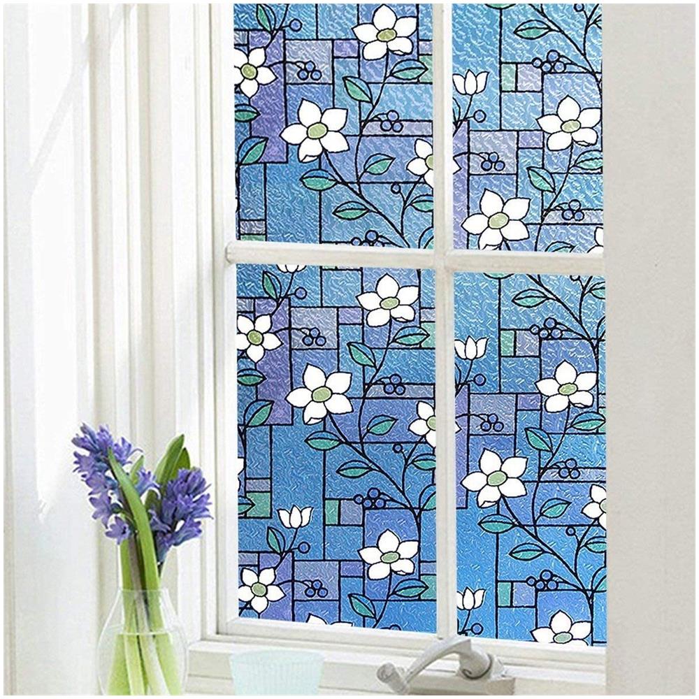 Adesivo Statico Con Pellicola Decorativa Per Vetri Privacy Satinata A Fiore Quadrato Multicolor 60x200 Cm - Foto 2