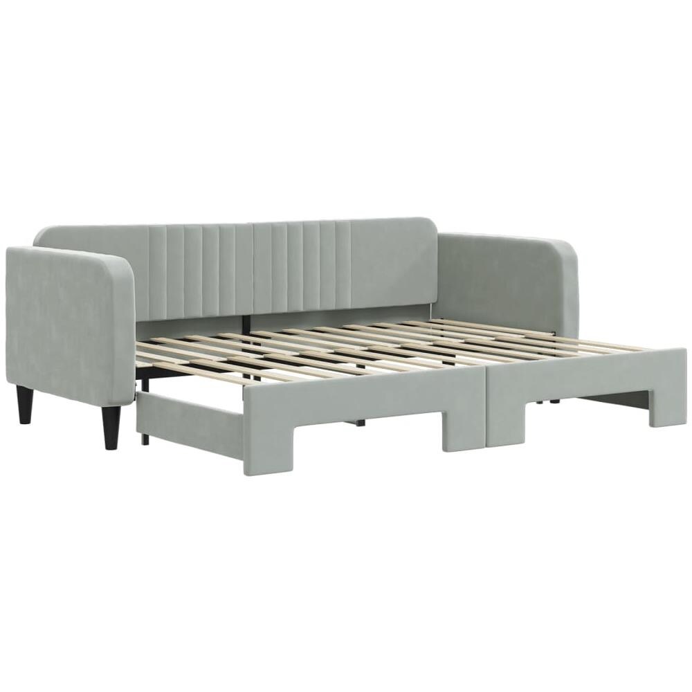 Divano Letto Con Letto Estraibile Grigio Chiaro 80x200 Velluto - Foto 2