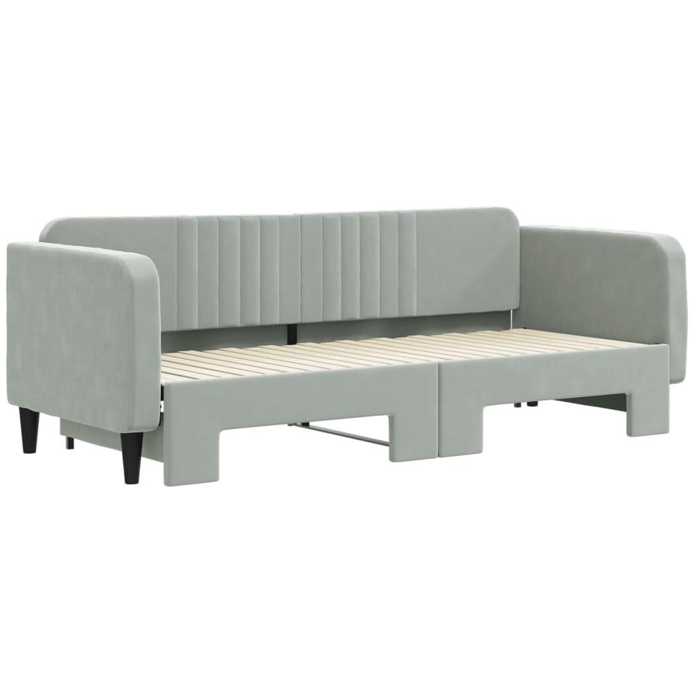 Divano Letto Con Letto Estraibile Grigio Chiaro 80x200 Velluto - Foto 3