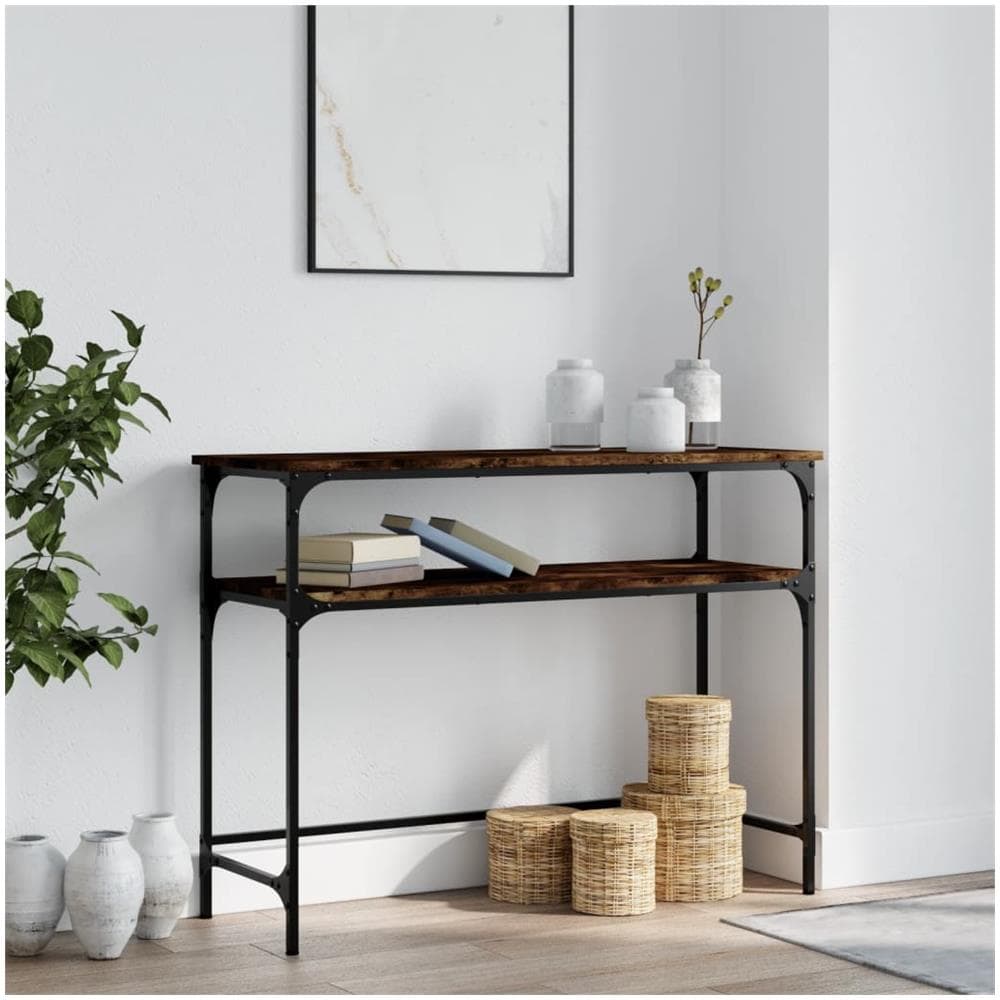 Tavolino Consolle Rovere Fumo 100x35,5x75cm Legno Multistrato - Foto 1