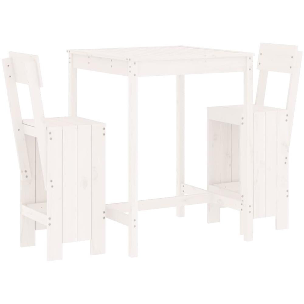 Set Bar Da Giardino 3 Pz Bianco In Legno Massello Di Pino - Foto 2