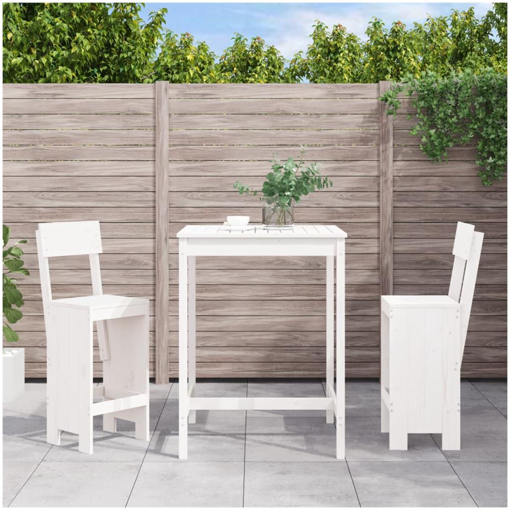 Set Bar Da Giardino 3 Pz Bianco In Legno Massello Di Pino - Foto 1