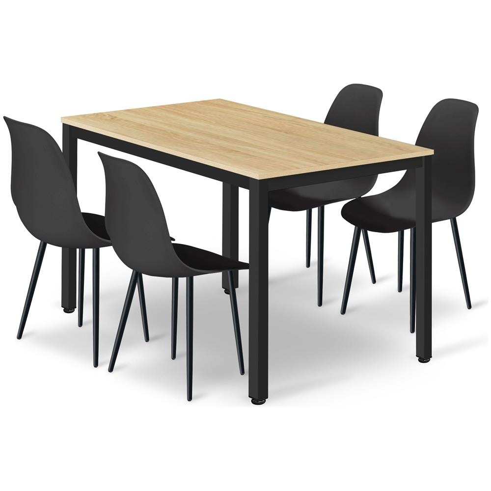 Set da tavolo ROVA con 4 sedie WAT nere - Rovere moderno e gambe nere - Foto 1