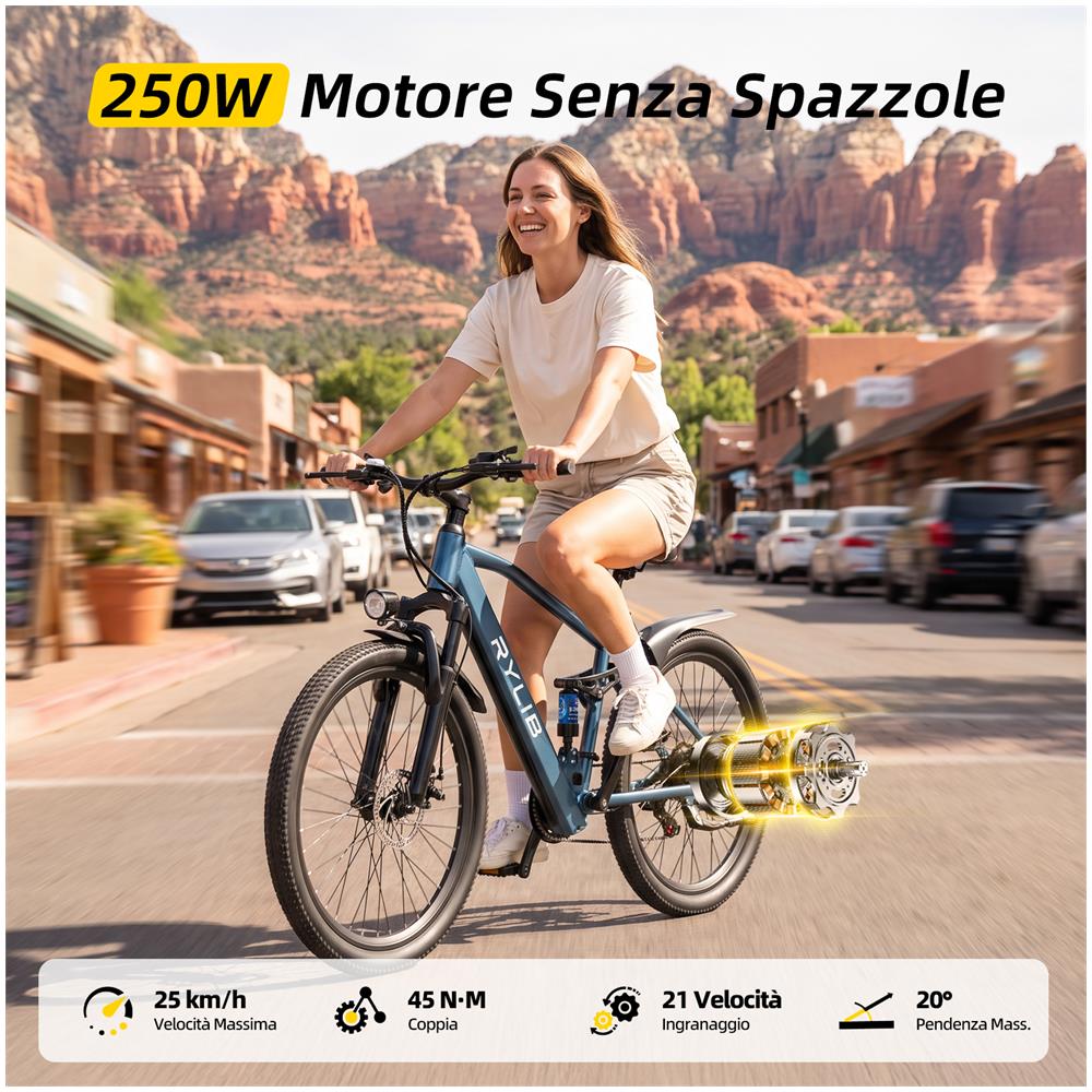 26"" Bicicletta Elettrica GT900 Shimano 21 Velocità Batteria 36V13Ah 250W 25KM /H 30-60km Display LCD con Sblocco NFC City E-Bike - Foto 2